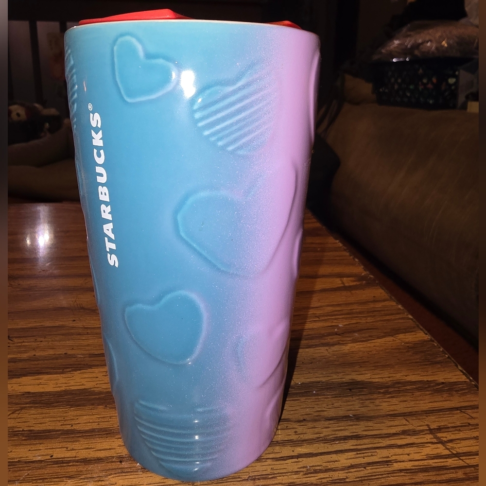 Starbucks Blue and Pink Heart Tumbler